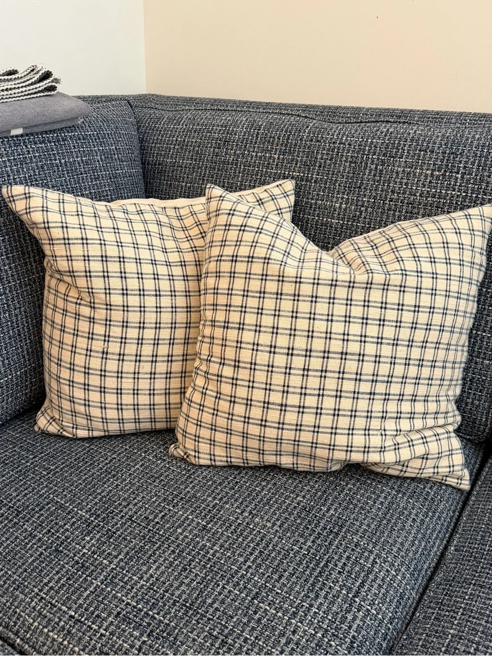Set of 2 windowpane Plaid Throw Pillow covers in Cream and Navy